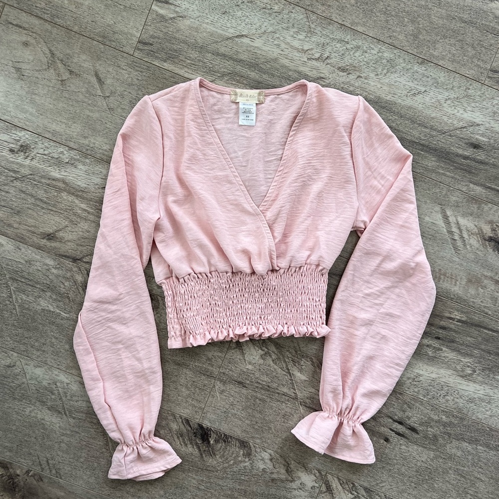 ALTAR’D State Light Pink Smocked Babydoll Top XS